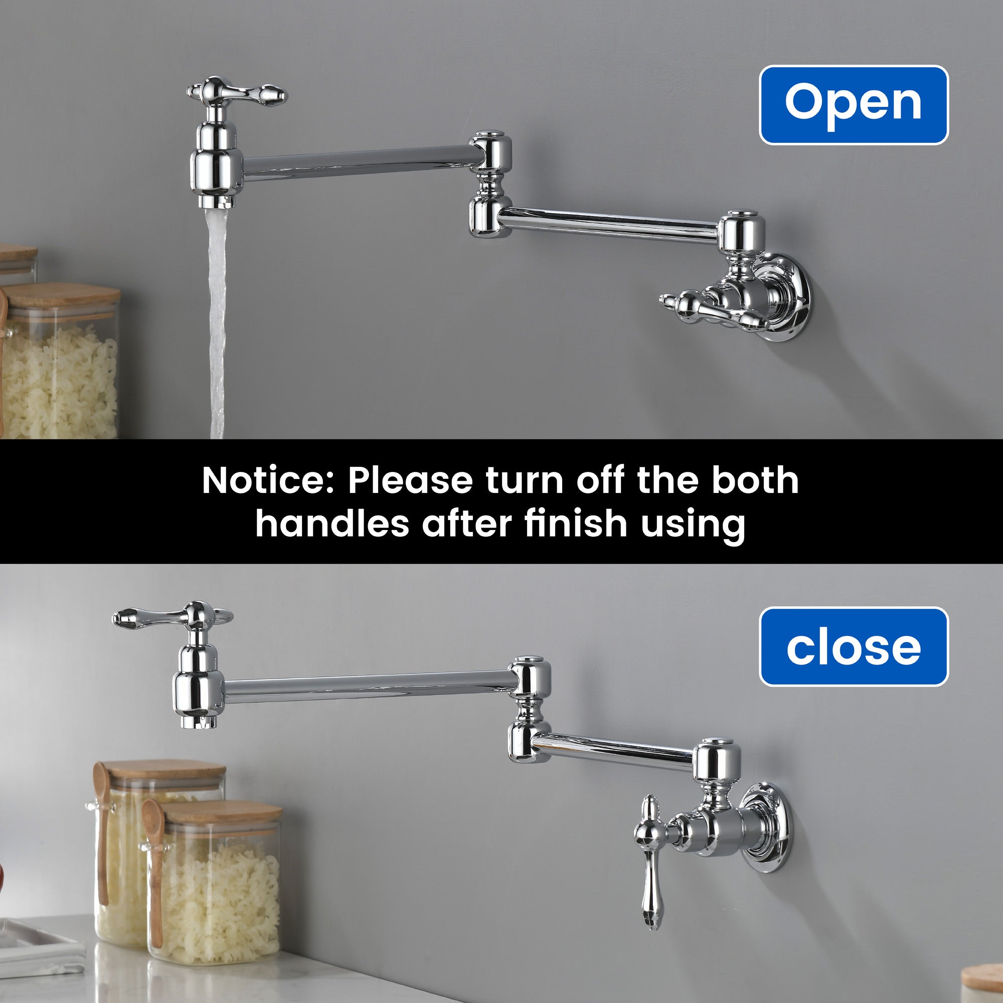 Pot Filler Faucet Wall Mount Brass Faucets Kitchen Commercial Faucet Folding Kitchen Faucet Lead-Free Restaurant Faucets 2 Handles Double Joint Swing Arm Faucet