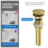 SHAMANDA Brass Bathroom Sink Drain, Vessel Vanity Sink Pop Up Drain Stopper with Overflow Lavatory Drain Assembly