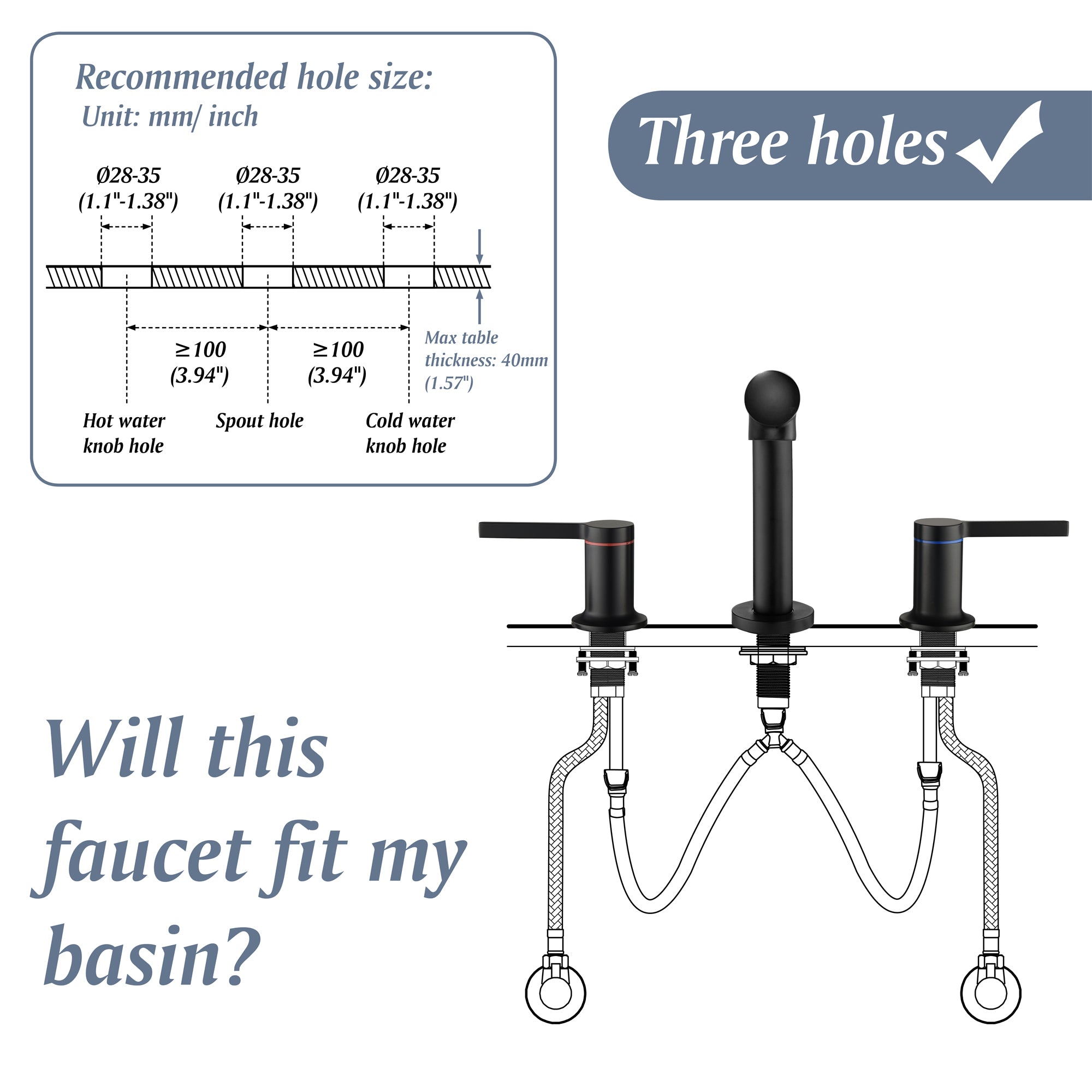 Widespread Bathroom Faucet with 360 Degree Swivel Nozzle and Spout 2 Unique Knob Handles Bathroom Sink Faucet 3 Hole