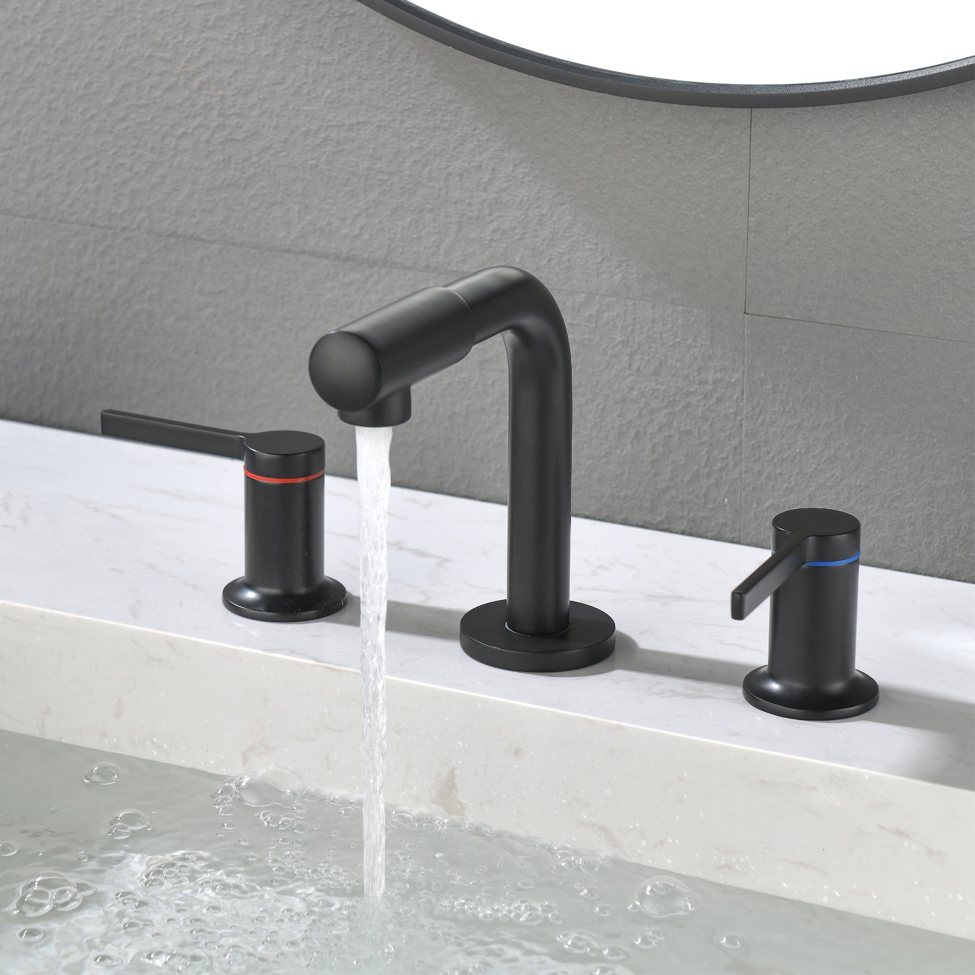 Widespread Bathroom Faucet with 360 Degree Swivel Nozzle and Spout 2 Unique Knob Handles Bathroom Sink Faucet 3 Hole