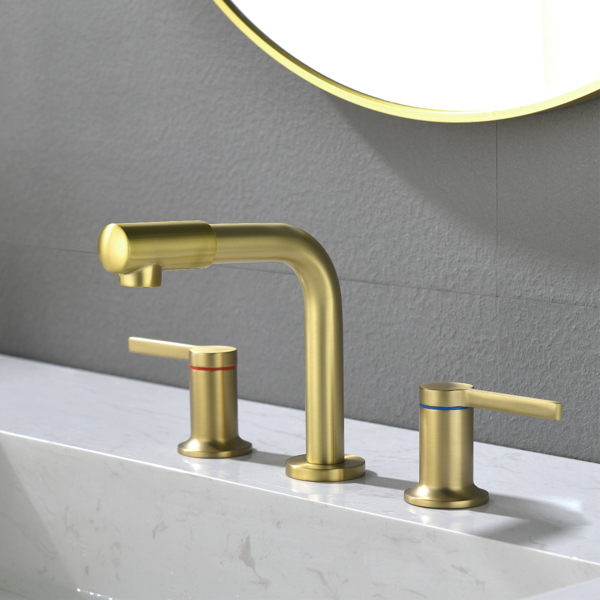 Widespread Bathroom Faucet with 360 Degree Swivel Nozzle and Spout 2 Unique Knob Handles Bathroom Sink Faucet 3 Hole