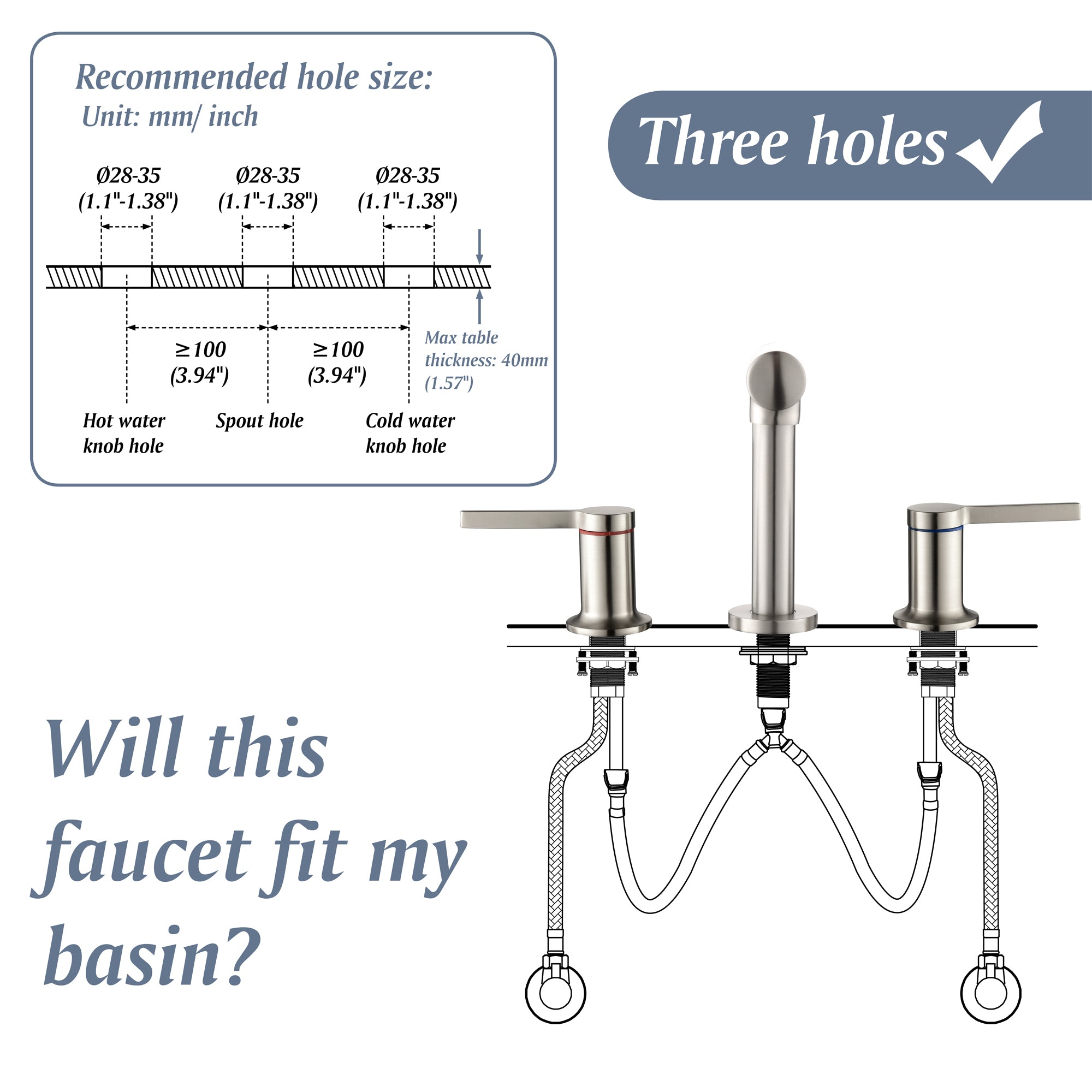 Widespread Bathroom Faucet with 360 Degree Swivel Nozzle and Spout 2 Unique Knob Handles Bathroom Sink Faucet 3 Hole