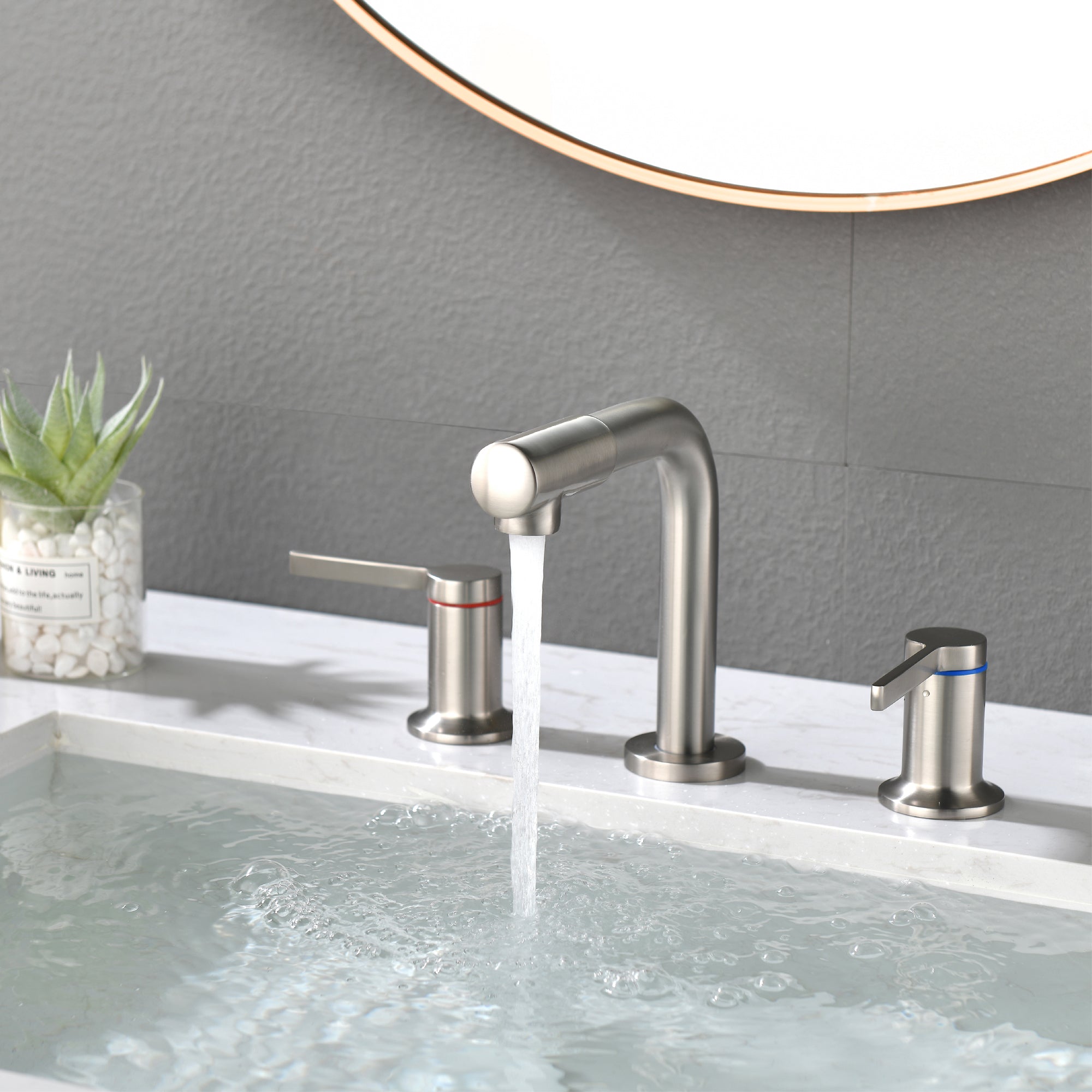 Widespread Bathroom Faucet with 360 Degree Swivel Nozzle and Spout 2 Unique Knob Handles Bathroom Sink Faucet 3 Hole