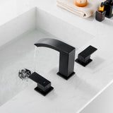 Waterfall Bathroom Faucet 3 Holes Widespread Bathroom Sink Faucet | Two Handles Lavatory Vanity Sink Faucets with Pop-up Drain Assembly & Supply Lines