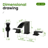 Waterfall Bathroom Faucet 3 Holes Widespread Bathroom Sink Faucet | Two Handles Lavatory Vanity Sink Faucets with Pop-up Drain Assembly & Supply Lines