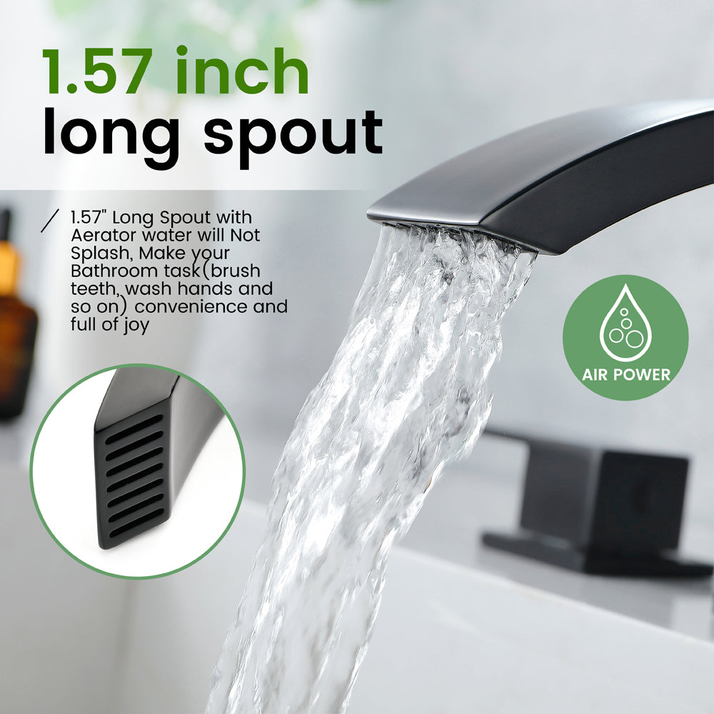 Waterfall Bathroom Faucet 3 Holes Widespread Bathroom Sink Faucet | Two Handles Lavatory Vanity Sink Faucets with Pop-up Drain Assembly & Supply Lines