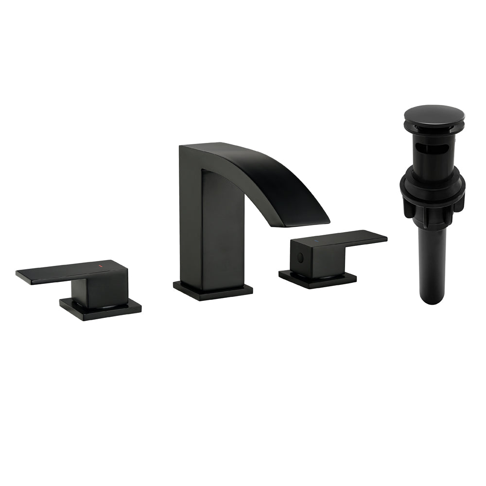 Waterfall Bathroom Faucet 3 Holes Widespread Bathroom Sink Faucet | Two Handles Lavatory Vanity Sink Faucets with Pop-up Drain Assembly & Supply Lines