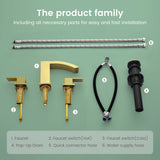 Waterfall Bathroom Faucet 3 Holes Widespread Bathroom Sink Faucet | Two Handles Lavatory Vanity Sink Faucets with Pop-up Drain Assembly & Supply Lines
