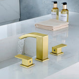 Waterfall Bathroom Faucet 3 Holes Widespread Bathroom Sink Faucet | Two Handles Lavatory Vanity Sink Faucets with Pop-up Drain Assembly & Supply Lines
