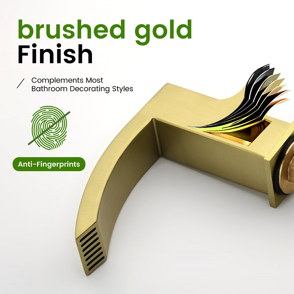 Waterfall Bathroom Faucet 3 Holes Widespread Bathroom Sink Faucet | Two Handles Lavatory Vanity Sink Faucets with Pop-up Drain Assembly & Supply Lines