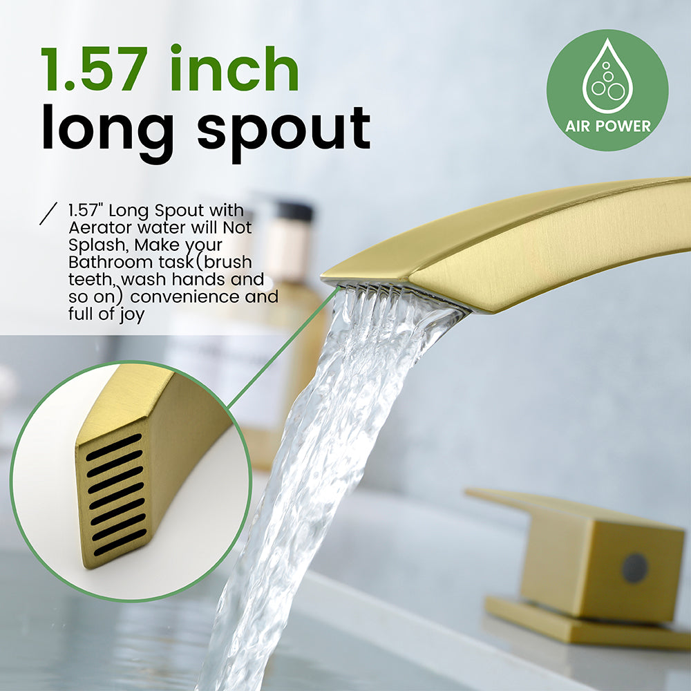 Waterfall Bathroom Faucet 3 Holes Widespread Bathroom Sink Faucet | Two Handles Lavatory Vanity Sink Faucets with Pop-up Drain Assembly & Supply Lines