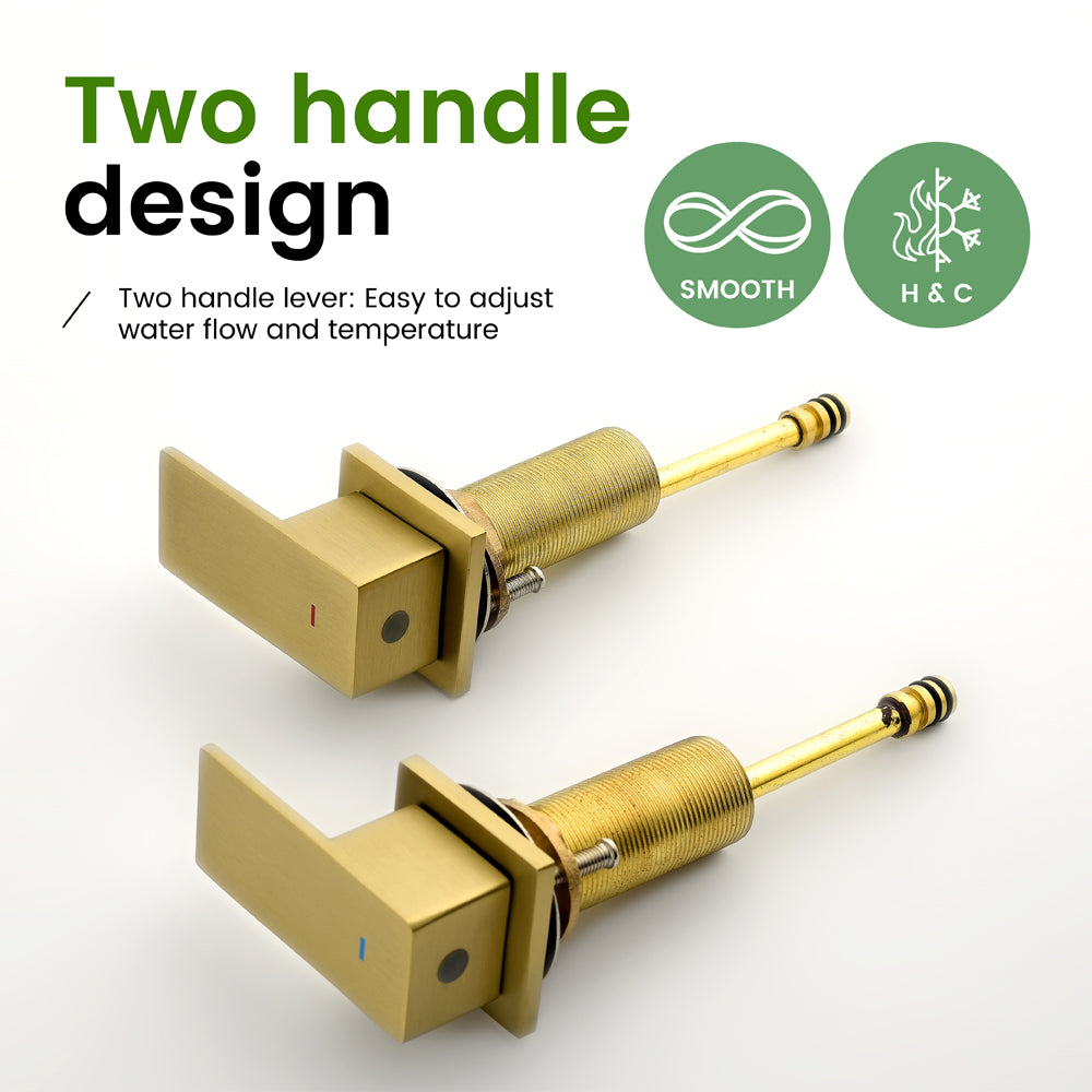 Waterfall Bathroom Faucet 3 Holes Widespread Bathroom Sink Faucet | Two Handles Lavatory Vanity Sink Faucets with Pop-up Drain Assembly & Supply Lines