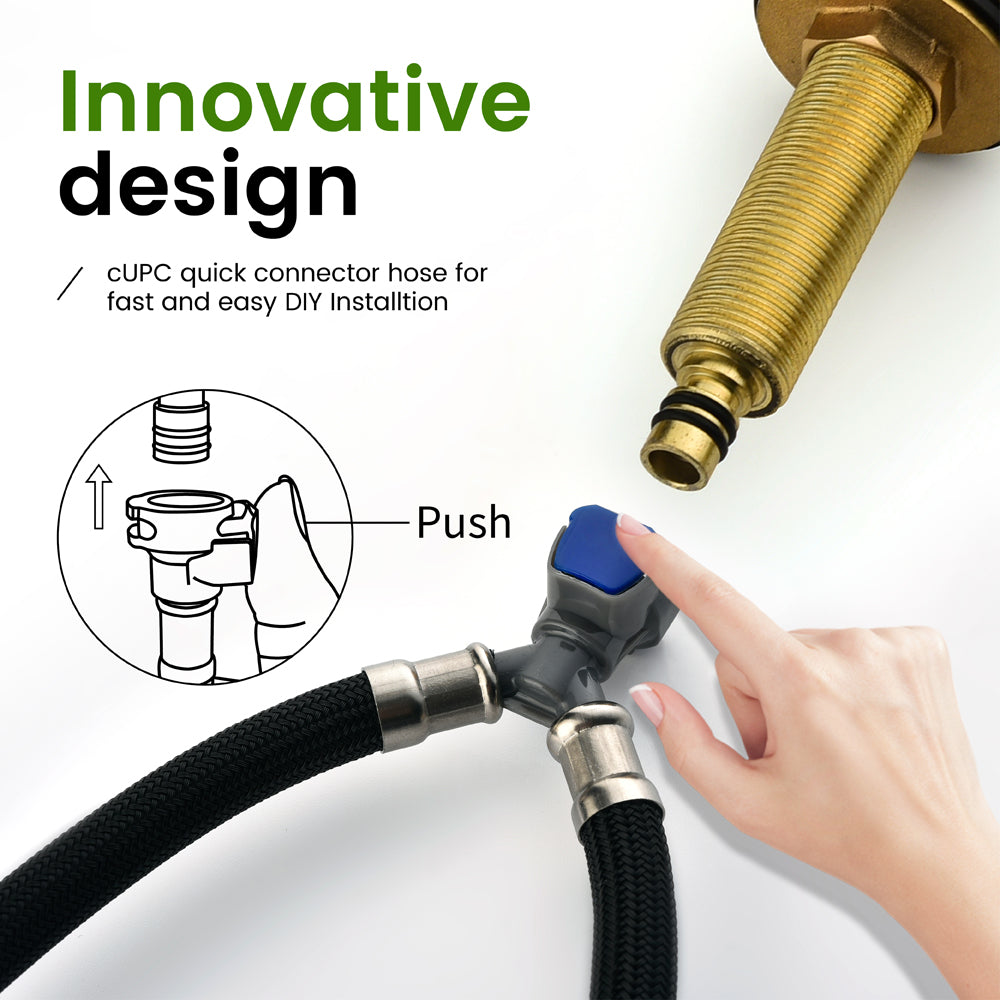 Waterfall Bathroom Faucet 3 Holes Widespread Bathroom Sink Faucet | Two Handles Lavatory Vanity Sink Faucets with Pop-up Drain Assembly & Supply Lines