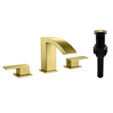 Waterfall Bathroom Faucet 3 Holes Widespread Bathroom Sink Faucet | Two Handles Lavatory Vanity Sink Faucets with Pop-up Drain Assembly & Supply Lines