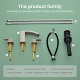 Waterfall Bathroom Faucet 3 Holes Widespread Bathroom Sink Faucet | Two Handles Lavatory Vanity Sink Faucets with Pop-up Drain Assembly & Supply Lines