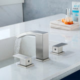 Waterfall Bathroom Faucet 3 Holes Widespread Bathroom Sink Faucet | Two Handles Lavatory Vanity Sink Faucets with Pop-up Drain Assembly & Supply Lines