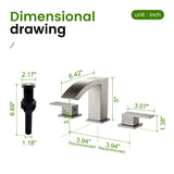 Waterfall Bathroom Faucet 3 Holes Widespread Bathroom Sink Faucet | Two Handles Lavatory Vanity Sink Faucets with Pop-up Drain Assembly & Supply Lines