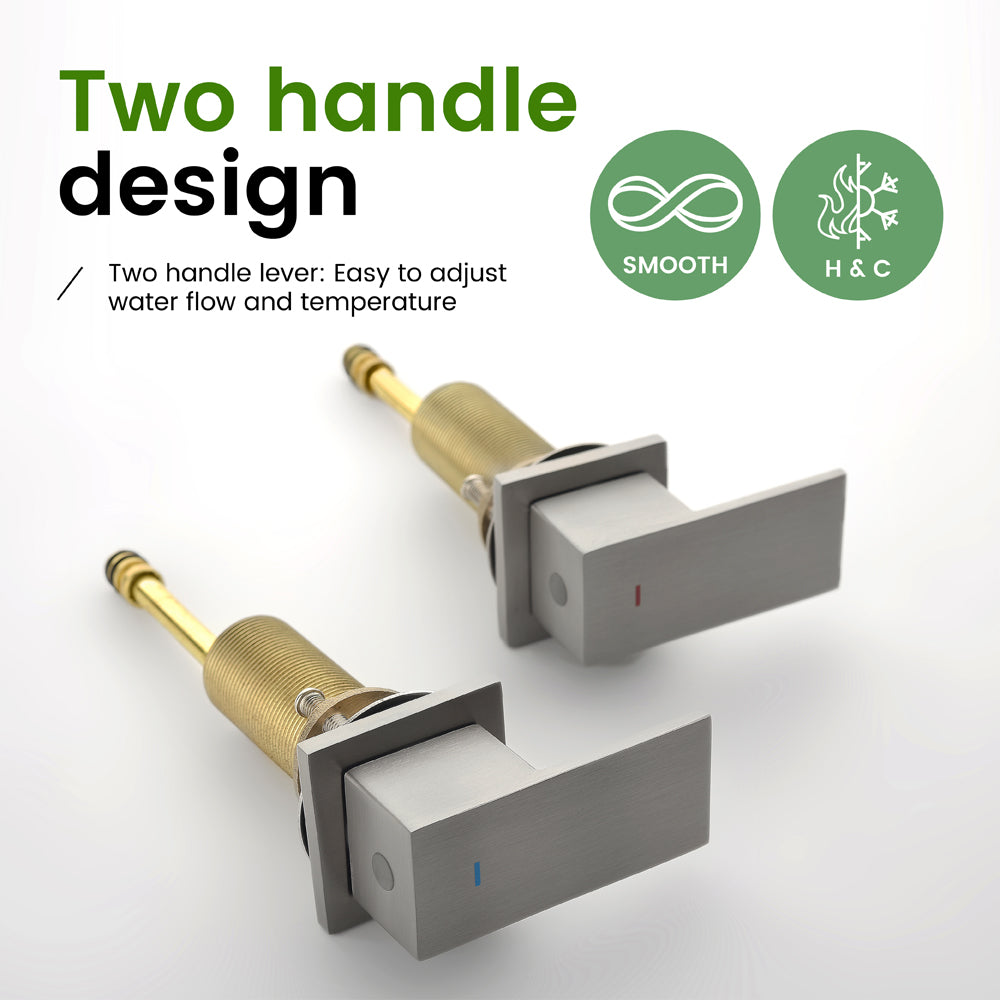 Waterfall Bathroom Faucet 3 Holes Widespread Bathroom Sink Faucet | Two Handles Lavatory Vanity Sink Faucets with Pop-up Drain Assembly & Supply Lines