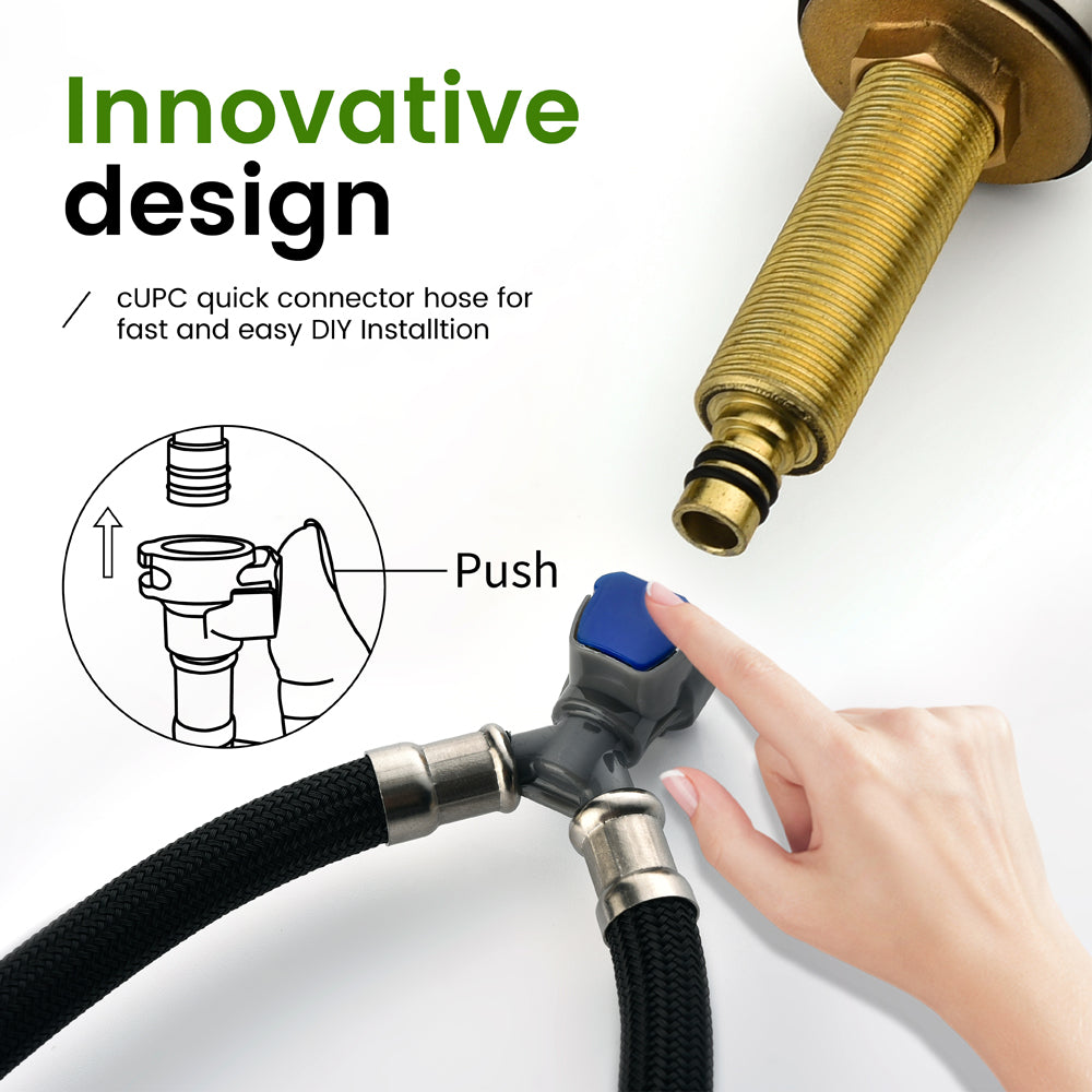 Waterfall Bathroom Faucet 3 Holes Widespread Bathroom Sink Faucet | Two Handles Lavatory Vanity Sink Faucets with Pop-up Drain Assembly & Supply Lines