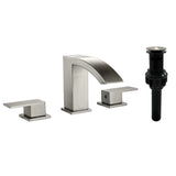 Waterfall Bathroom Faucet 3 Holes Widespread Bathroom Sink Faucet | Two Handles Lavatory Vanity Sink Faucets with Pop-up Drain Assembly & Supply Lines