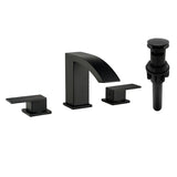 Waterfall Bathroom Faucet 3 Holes Widespread Bathroom Sink Faucet | Two Handles Lavatory Vanity Sink Faucets with Pop-up Drain Assembly & Supply Lines