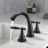 2-Handle Widespread Bathroom Sink Faucet 3 Hole 360° Swivel Spout Vanity Sink Basin Faucets with Pop Up Drain Assembly and CUPC Water Supply Hoses