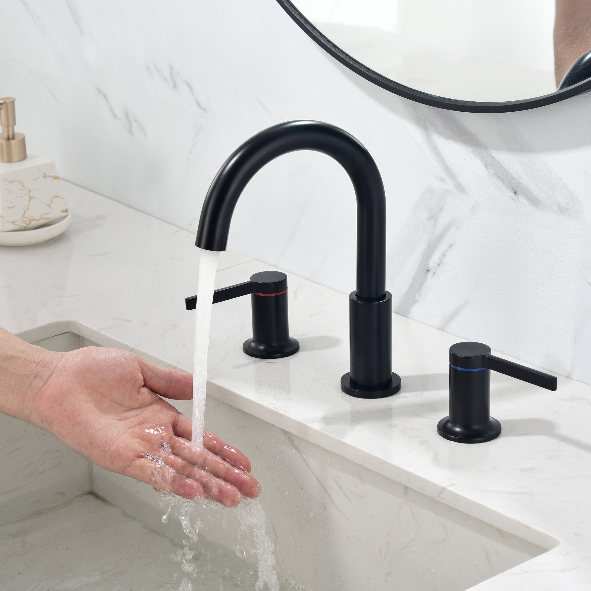 Bathroom Vanity Sink Faucet 3 Holes, Mordern 2 Handle 8 Inch Widespread Bathroom Lavatory