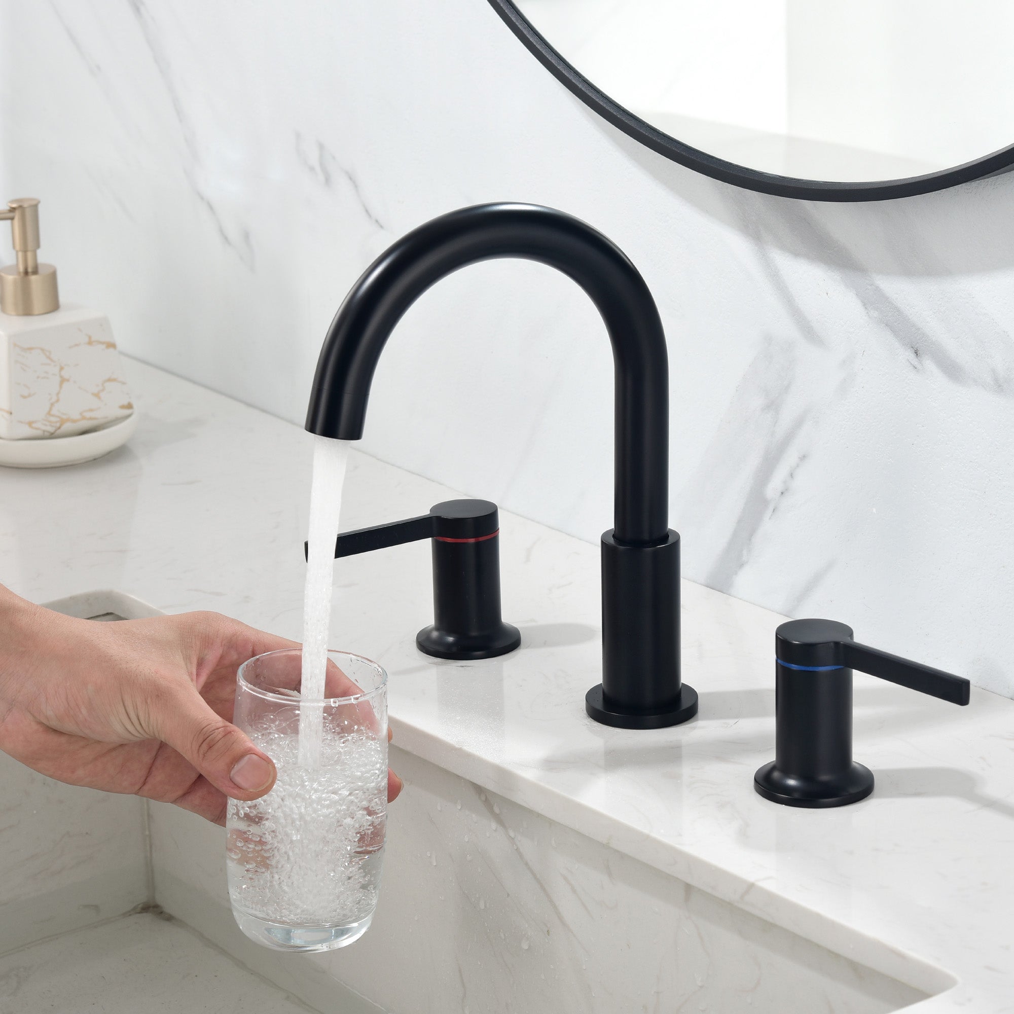 Bathroom Vanity Sink Faucet 3 Holes, Mordern 2 Handle 8 Inch Widespread Bathroom Lavatory
