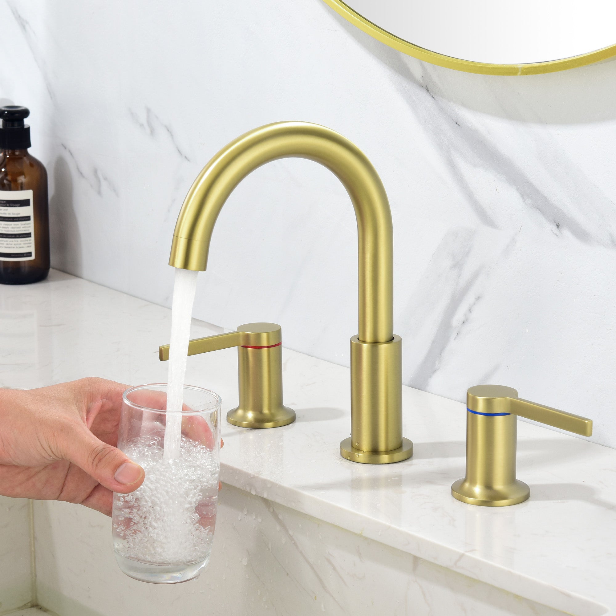 Bathroom Vanity Sink Faucet 3 Holes, Mordern 2 Handle 8 Inch Widespread Bathroom Lavatory