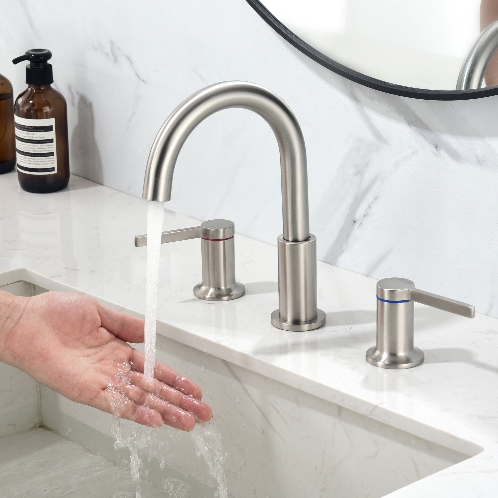 Bathroom Vanity Sink Faucet 3 Holes, Mordern 2 Handle 8 Inch Widespread Bathroom Lavatory