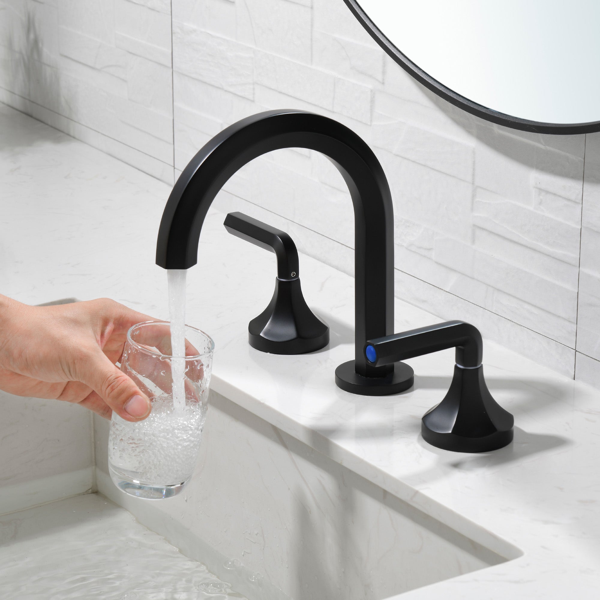 Bathroom Sink Faucet 3 Holes Widespread 8 Inch Lavatory Faucets With 360° Swivel