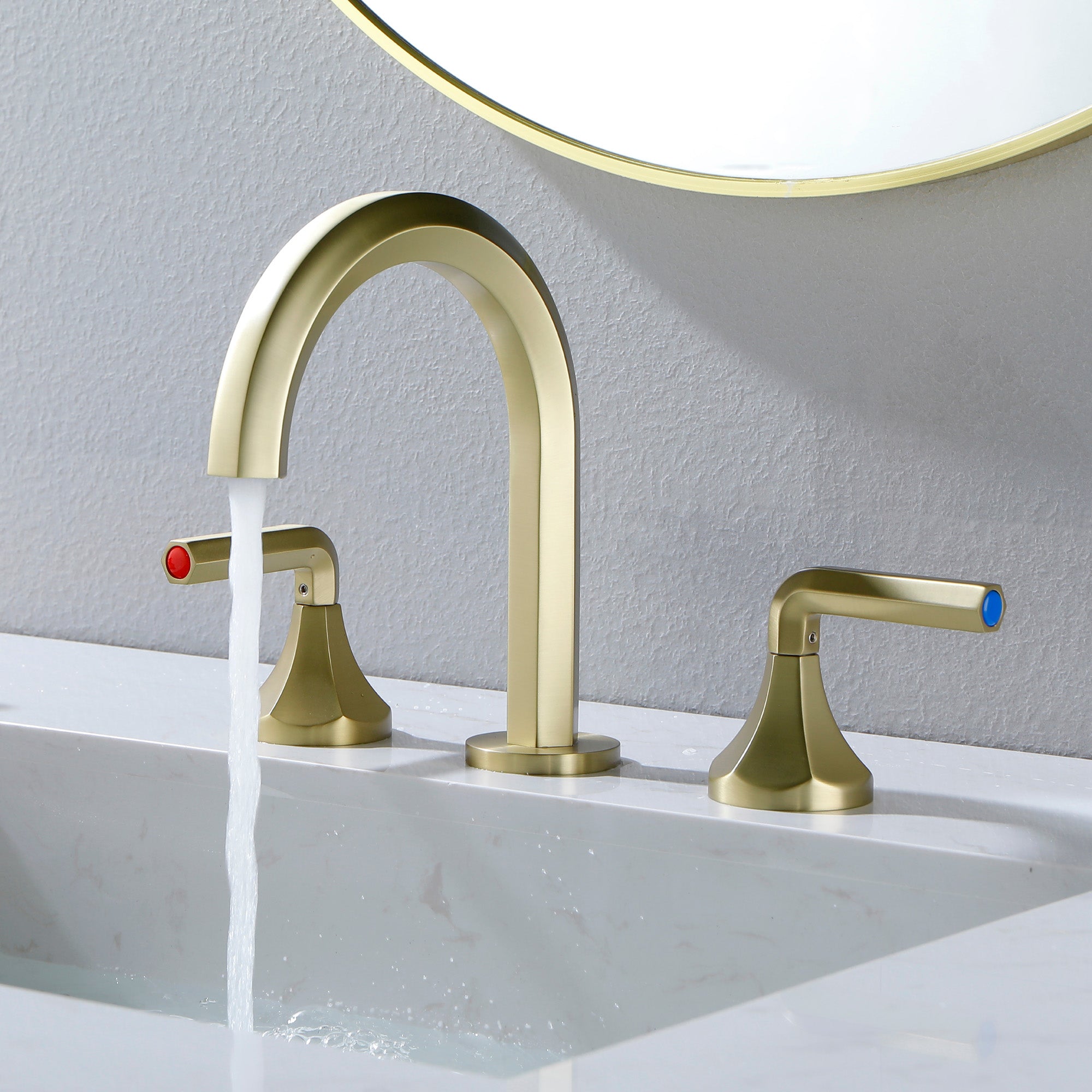 Bathroom Sink Faucet 3 Holes Widespread 8 Inch Lavatory Faucets With 360° Swivel