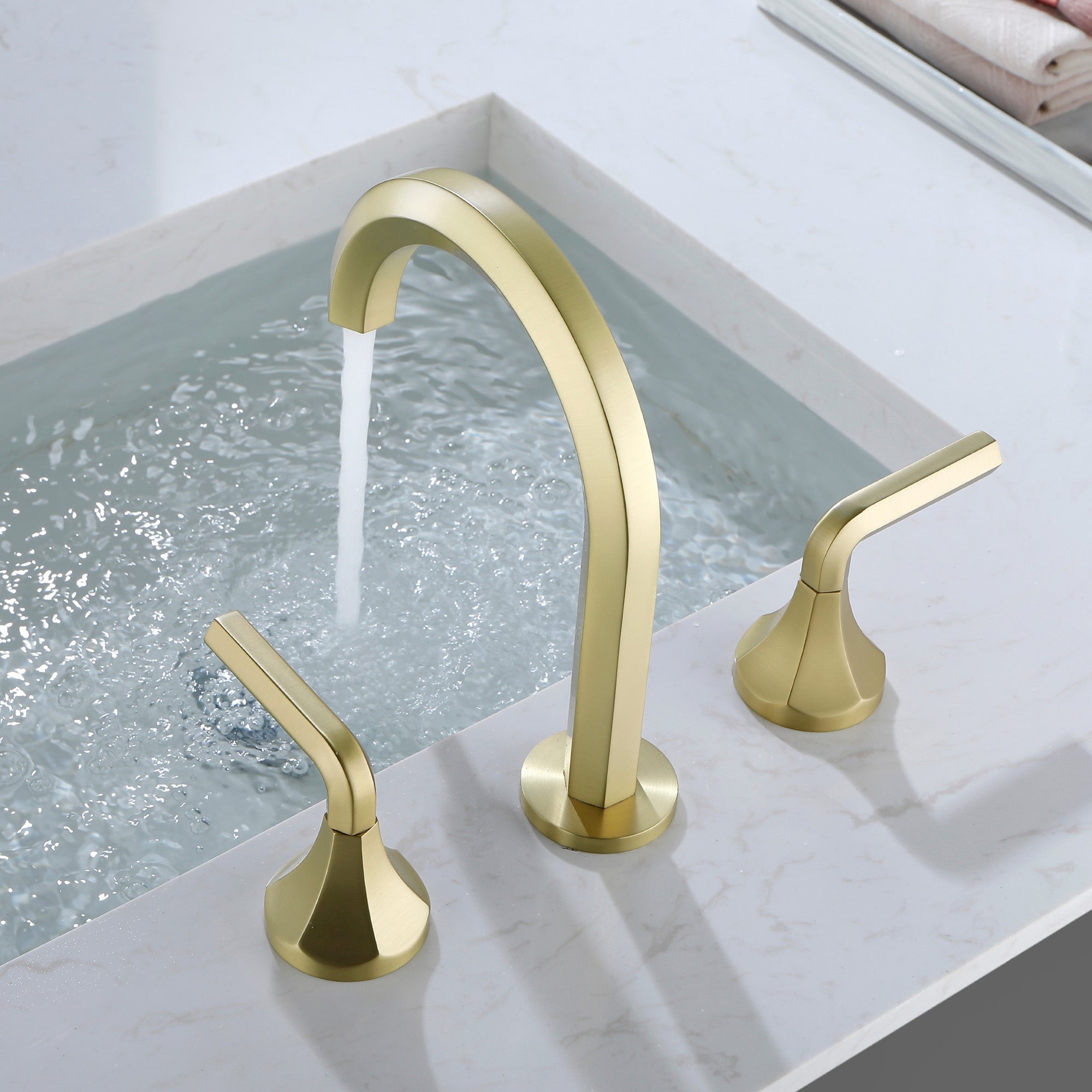 Bathroom Sink Faucet 3 Holes Widespread 8 Inch Lavatory Faucets With 360° Swivel