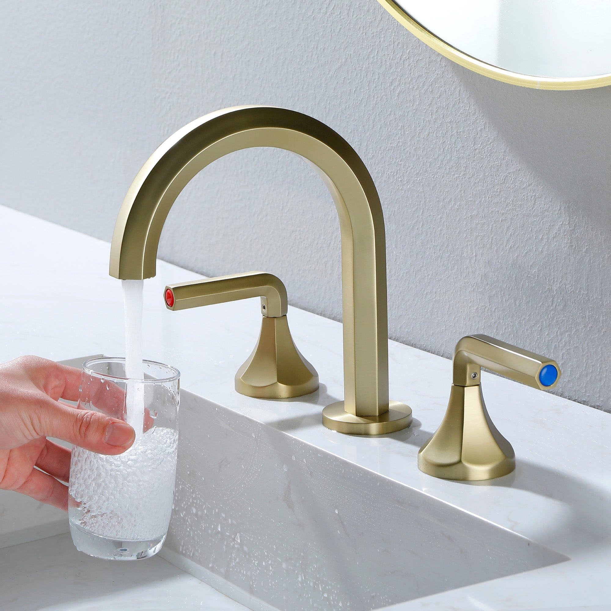Bathroom Sink Faucet 3 Holes Widespread 8 Inch Lavatory Faucets With 360° Swivel