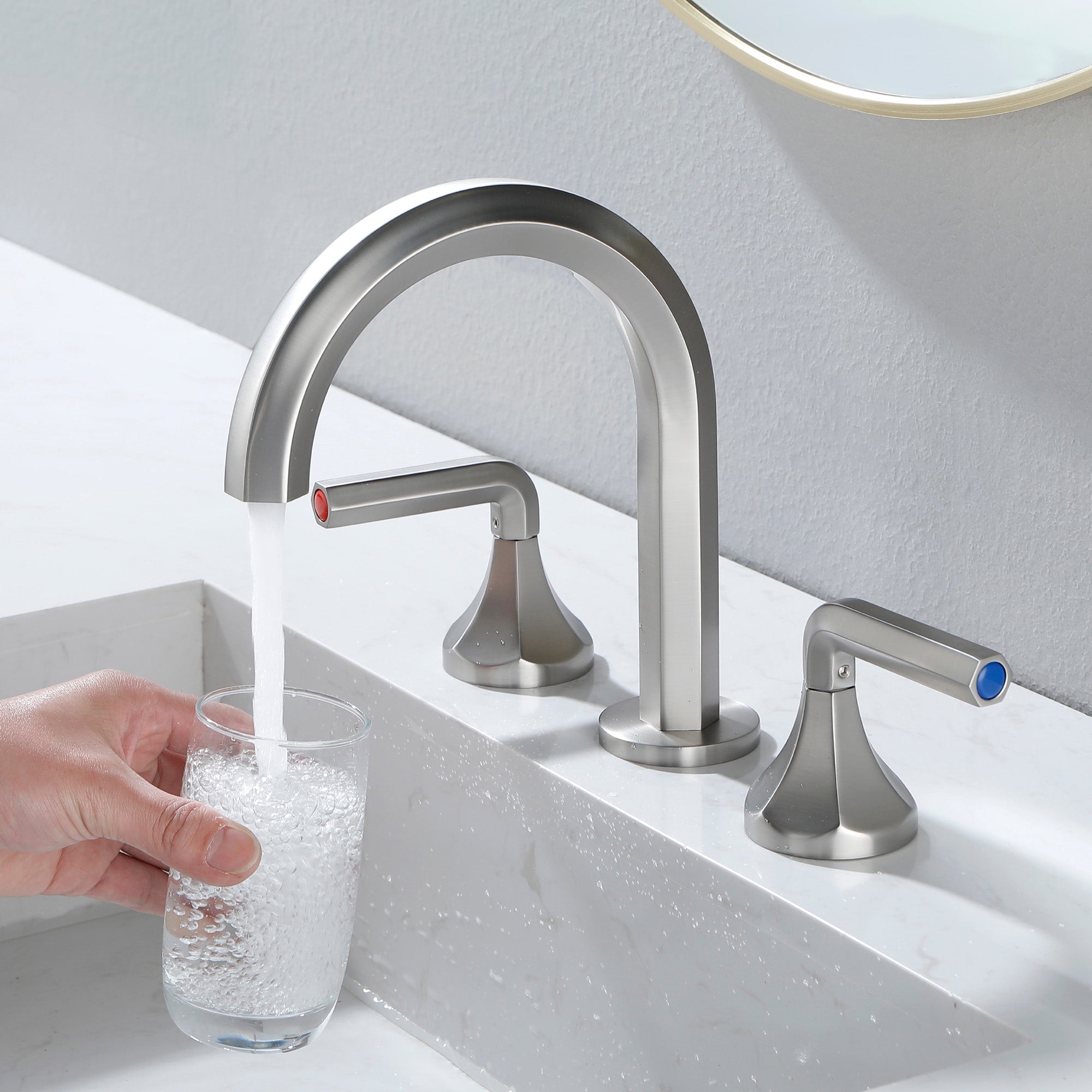 Bathroom Sink Faucet 3 Holes Widespread 8 Inch Lavatory Faucets With 360° Swivel