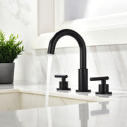 3 Hole Brass Bathroom Sink Faucet, 2 Handle 8 Inch Widespread Laundry Sink Faucet  Black
