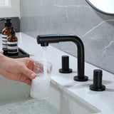 8 Inch Widespread Faucet with 360 Degree Swivel Nozzle and Spout, Modern 2 Unique Knob Handles