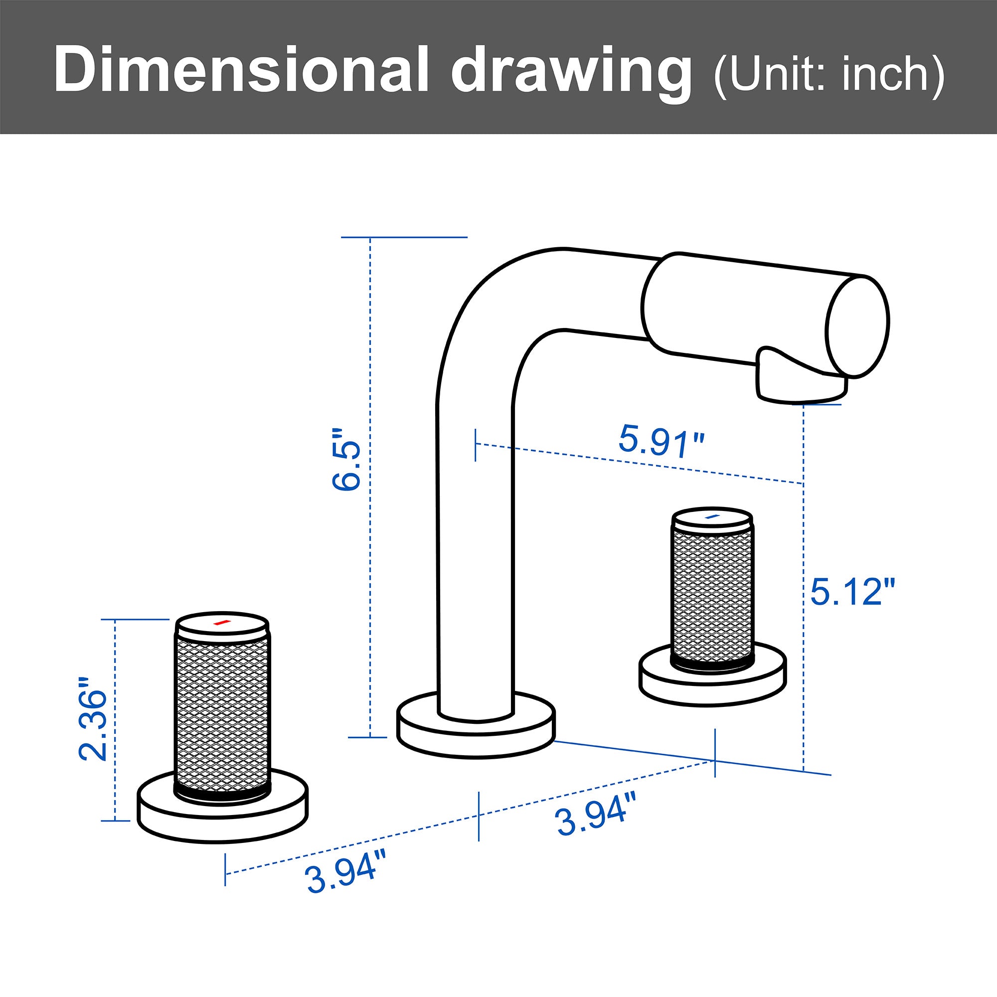 8 Inch Widespread Faucet with 360 Degree Swivel Nozzle and Spout, Modern 2 Unique Knob Handles