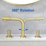 8 Inch Widespread Faucet with 360 Degree Swivel Nozzle and Spout, Modern 2 Unique Knob Handles