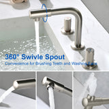 8 Inch Widespread Faucet with 360 Degree Swivel Nozzle and Spout, Modern 2 Unique Knob Handles