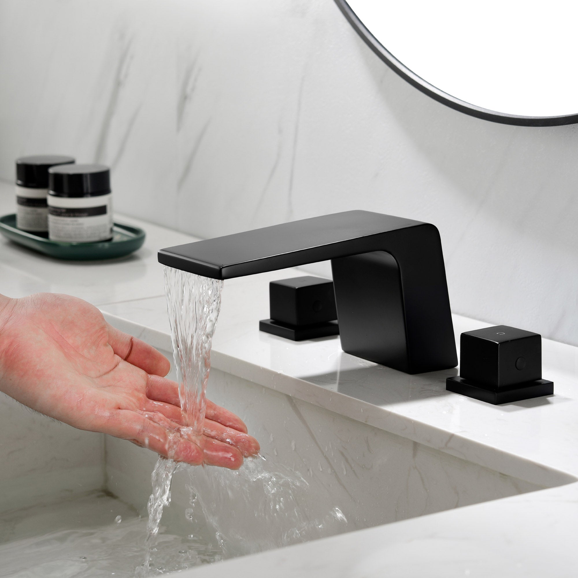SHAMANDA Bathroom Basin Faucet 3 Holes 2 Square Handles Brushed Gold Sink Faucet