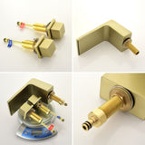 SHAMANDA Bathroom Basin Faucet 3 Holes 2 Square Handles Brushed Gold Sink Faucet