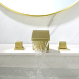 SHAMANDA Bathroom Basin Faucet 3 Holes 2 Square Handles Brushed Gold Sink Faucet