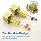 SHAMANDA Bathroom Basin Faucet 3 Holes 2 Square Handles Brushed Gold Sink Faucet