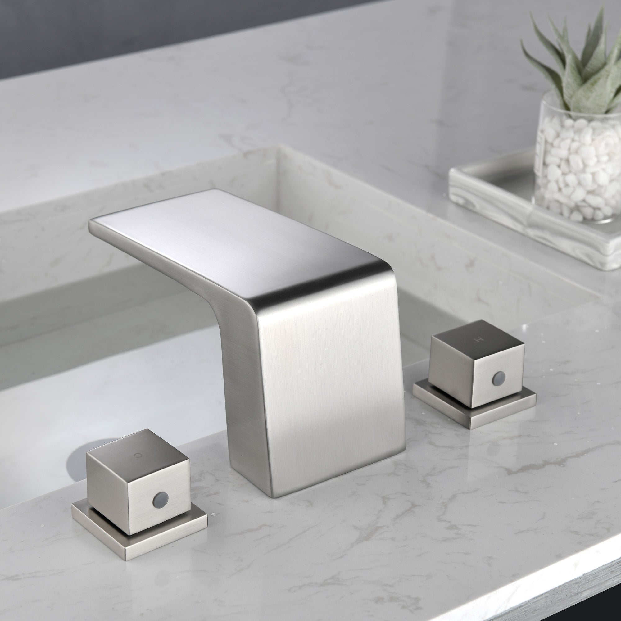 SHAMANDA Bathroom Basin Faucet 3 Holes 2 Square Handles Brushed Gold Sink Faucet