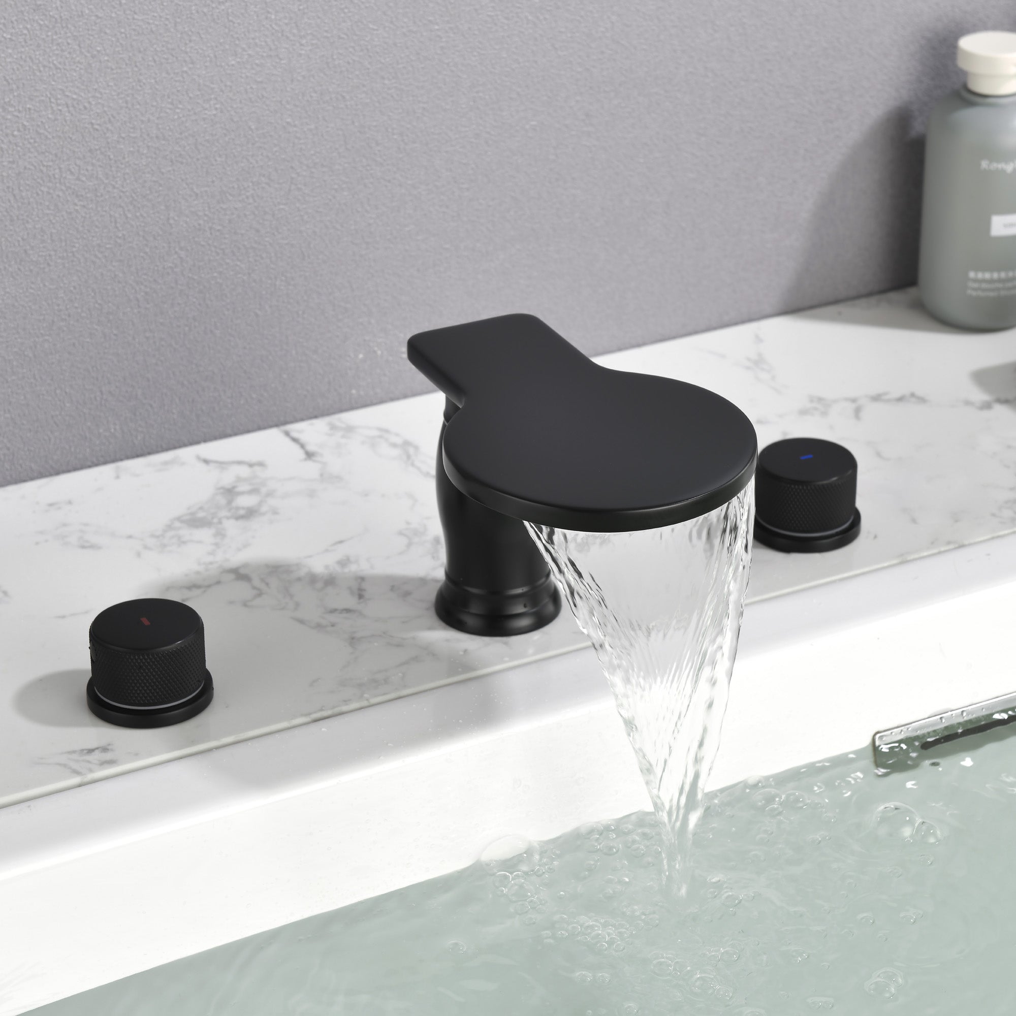 Waterfall Bathroom Tub Filler, Bathtub Faucet 3 Holes, Deck Mount Roman Tub Faucet