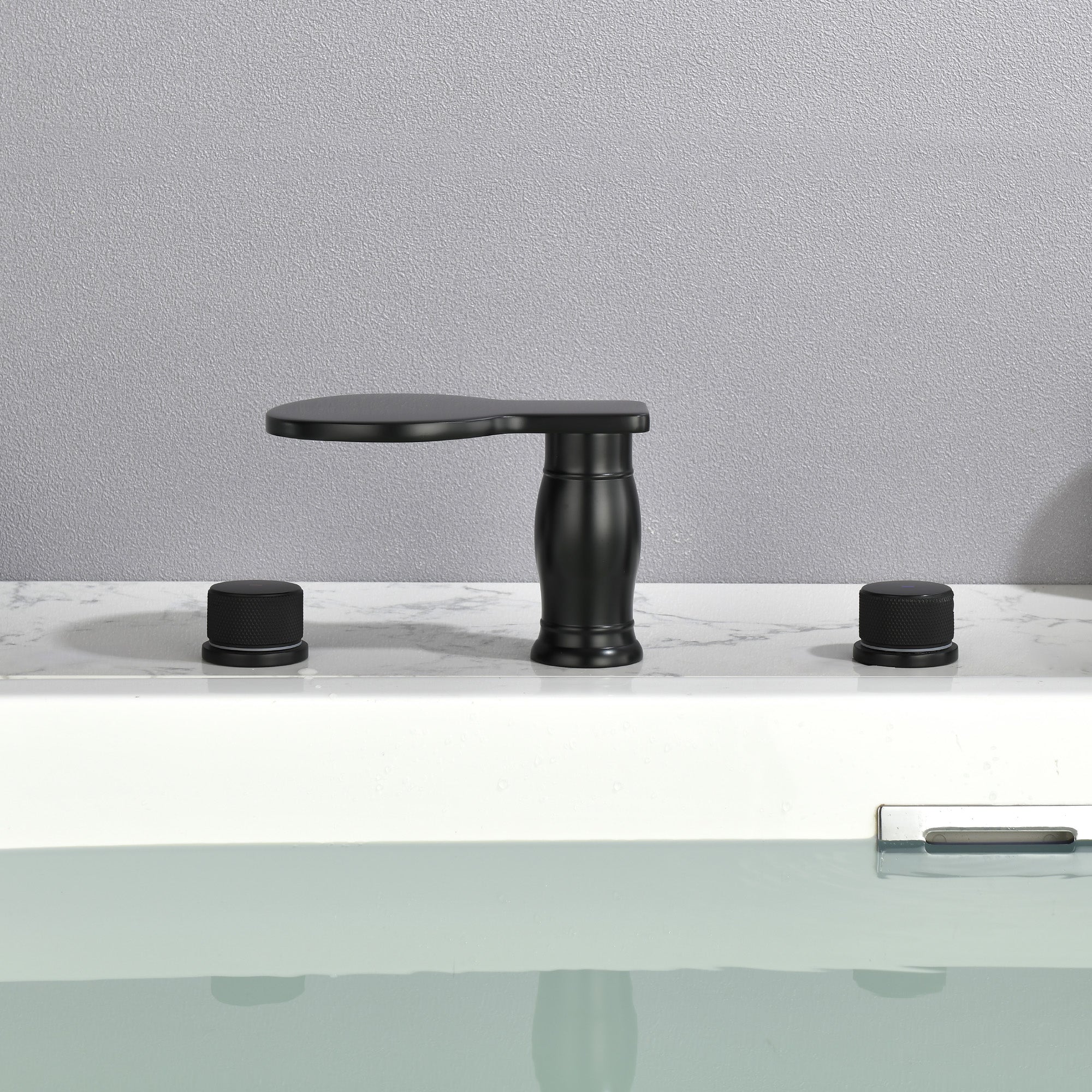 Waterfall Bathroom Tub Filler, Bathtub Faucet 3 Holes, Deck Mount Roman Tub Faucet