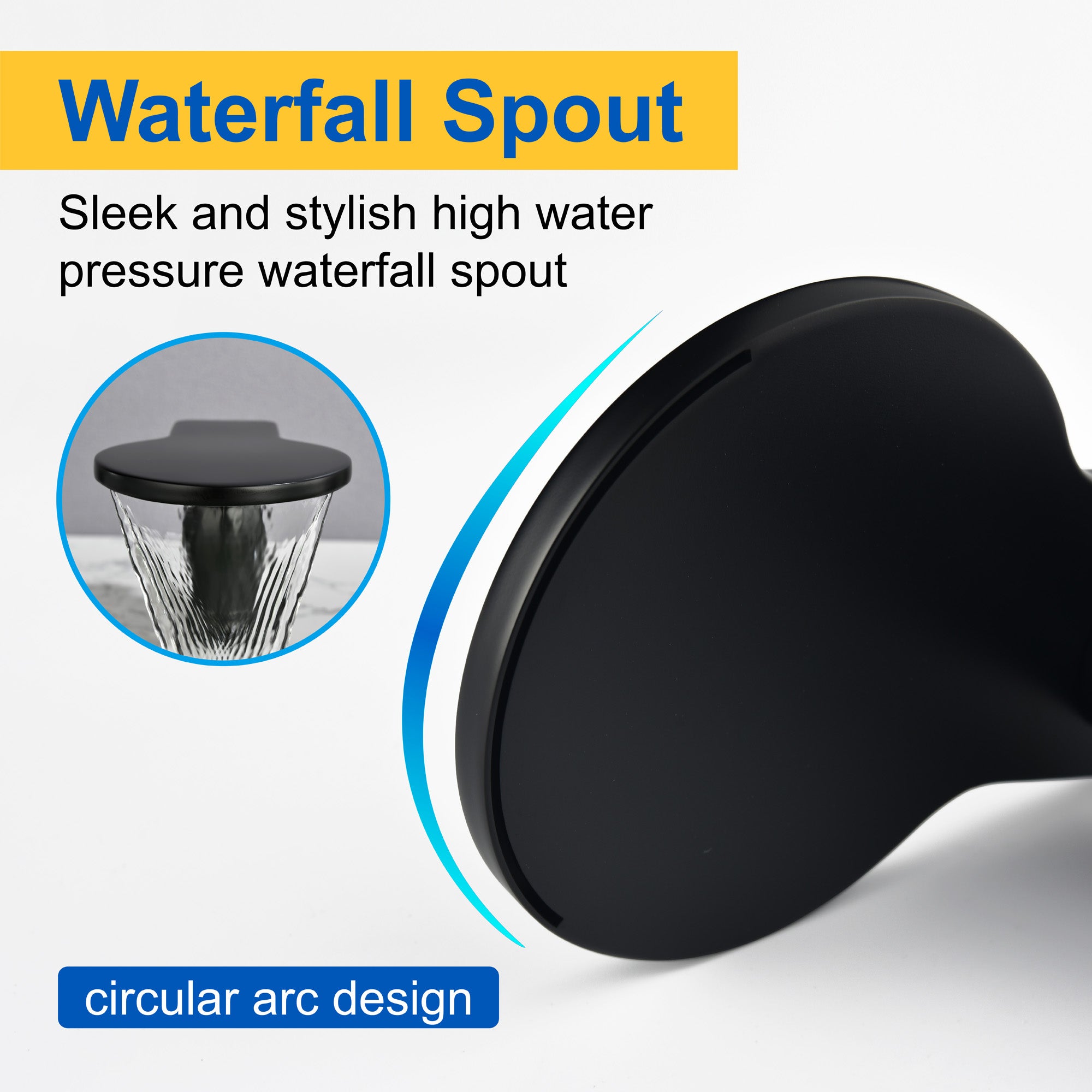 Waterfall Bathroom Tub Filler, Bathtub Faucet 3 Holes, Deck Mount Roman Tub Faucet