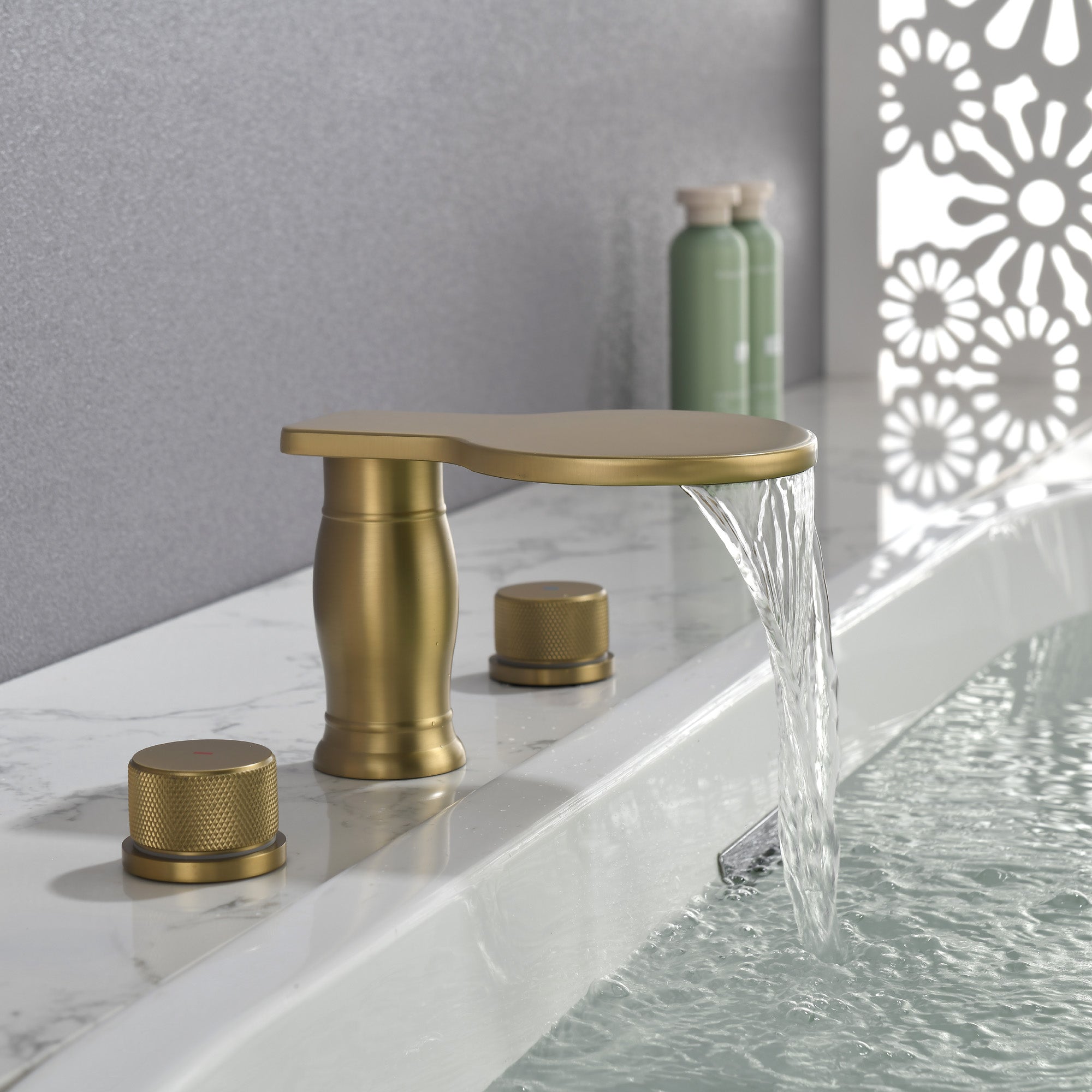 Waterfall Bathroom Tub Filler, Bathtub Faucet 3 Holes, Deck Mount Roman Tub Faucet