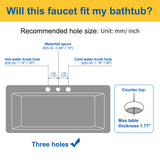 Waterfall Bathroom Tub Filler, Bathtub Faucet 3 Holes, Deck Mount Roman Tub Faucet